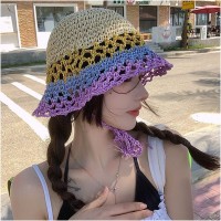 レディースのための通気性のある編まれたバケットハット,広い頭の日よけ帽,韓国のファッションバージョン,夏
