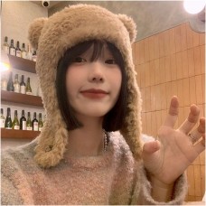レディース用のクマの耳のハット,韓国のレディース用ハット,保温性,ぬいぐるみ,レディース用のボンバーキャップ2022