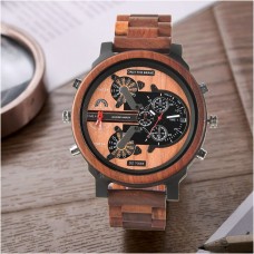 木製メンズ腕時計ファッションクォーツクロノグラフ腕時計montre en boisオムリロイマデラスポーツ時計レッドウッド時計のメンズ