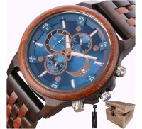 木製腕時計メンズファッション多機能クロノグラフ週日付montre en boisオムローズウッド腕時計時計