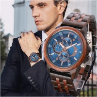 木製腕時計メンズファッション多機能クロノグラフ週日付montre en boisオムブルー時計腕時計時計