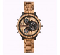 木製腕時計メンズファッションクォーツ腕時計montre en bois大ダイヤルダブルタイムゾーンの高級ビジネスウッド時計のメンズ